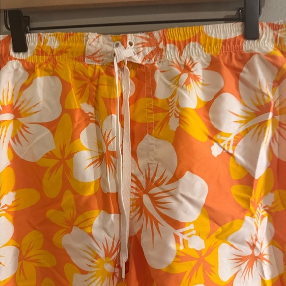 J. Khaki Orange Yellow Swim Trunks with Floral Design - Picture 2 of 8